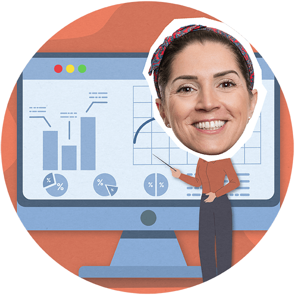 Mel R standing infront monitor Orange BG 600x600